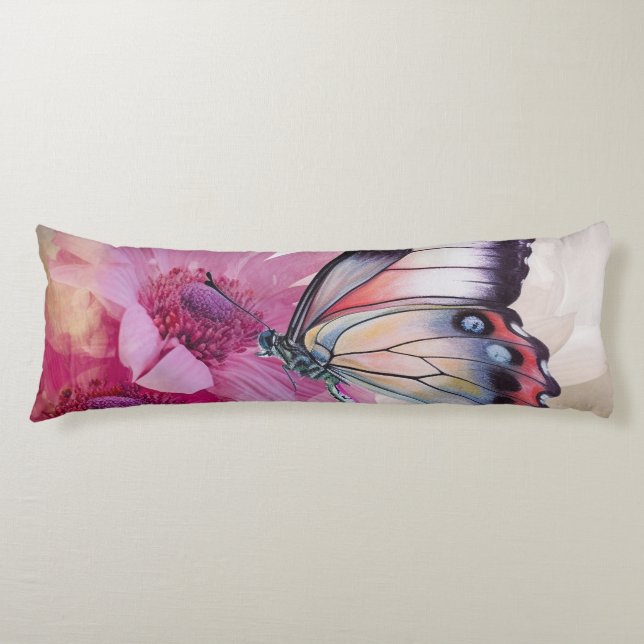 Dreamy Butterfly with Pink Flowers  Body Cushion (Front)