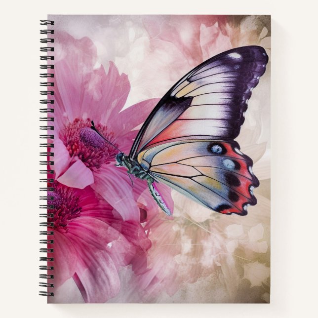 Dreamy Butterfly with Pink Flowers  Notebook (Front)