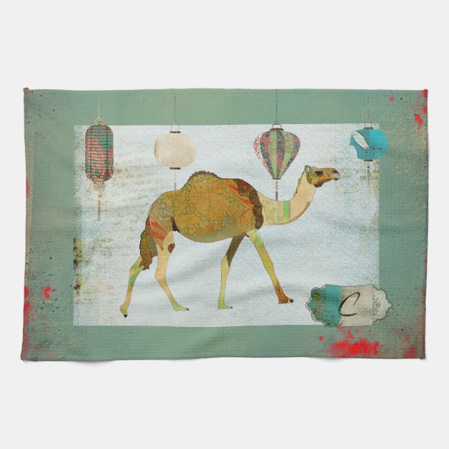 Dreamy Camel Monogram Turqoise & White  Towel (Horizontal)