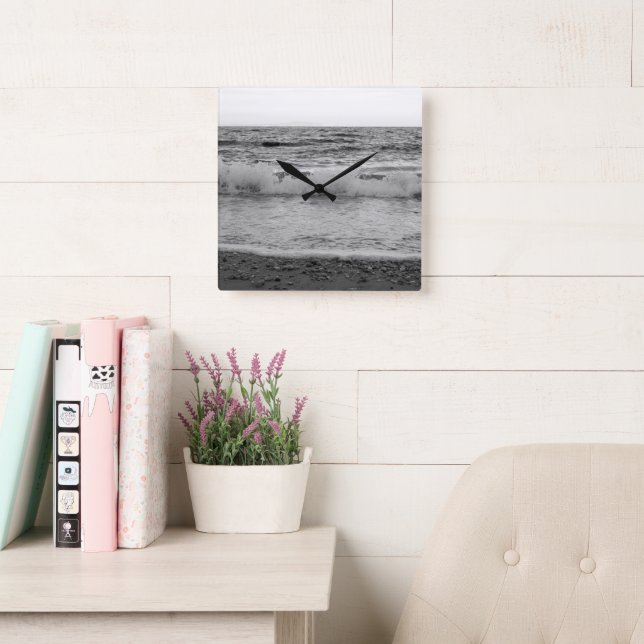 Dreamy Capri Ocean Sunset View 1 - BW Square Wall Clock (Reading Room)