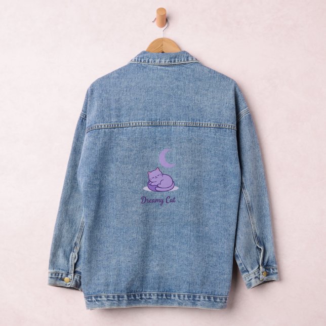 Dreamy Cat Denim Jacket | Cute Purple Cat Moon  (Hangar)