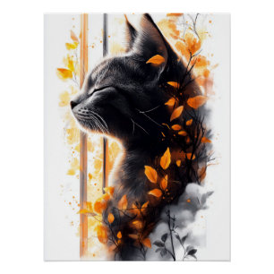 Dreamy Cat in an Autumn Breeze by the Window Poster