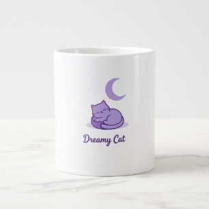 Dreamy Cat Moon Coffee Mug   Cute Purple Cat Gift
