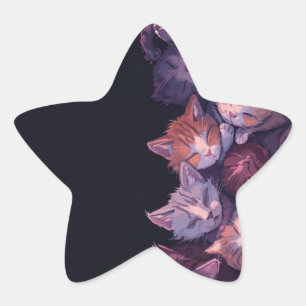 Dreamy Cat Nap – Wholesome Kitten Illustration Star Sticker
