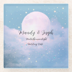 Dreamy celestial wedding bathed in moonlight glass coaster