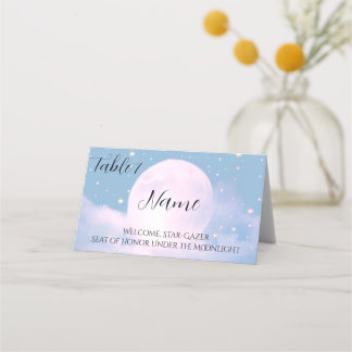 Dreamy celestial wedding bathed in moonlight place card
