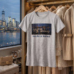 Dreamy cityscape NYC dreams T-Shirt<br><div class="desc">Celebrate the beauty and magic of New York City with this elegant NYC Dreams women's t-shirt featuring the iconic Brooklyn Bridge and glowing Manhattan skyline at night. The dreamy cityscape design captures the romance and energy of the city that never sleeps. Personalized with names, this shirt becomes a meaningful keepsake...</div>