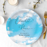 Dreamy Cloud Nine Bridal Shower Paper Plate<br><div class="desc">Experience the enchantment of our Dreamy Cloud Nine Elegant Modern Bridal Shower Paper Plates, where sophistication meets romance in a cloud-kissed celebration of love. This design is a visual symphony, featuring an elegant font adorned with hearts that gracefully captures the joy and excitement of the bride-to-be. The soft hues and...</div>