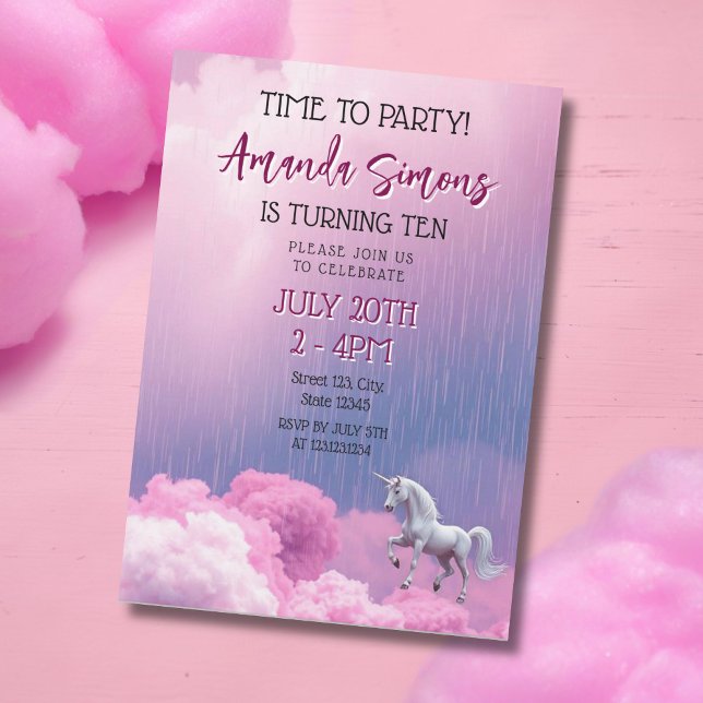 Dreamy Cloud Unicorn Fantasy Girl 10th Birthday Invitation (Creator Uploaded)