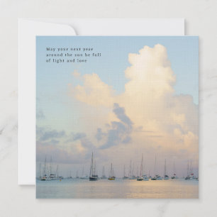 Dreamy clouds and boats, ocean aesthetic, greeting card