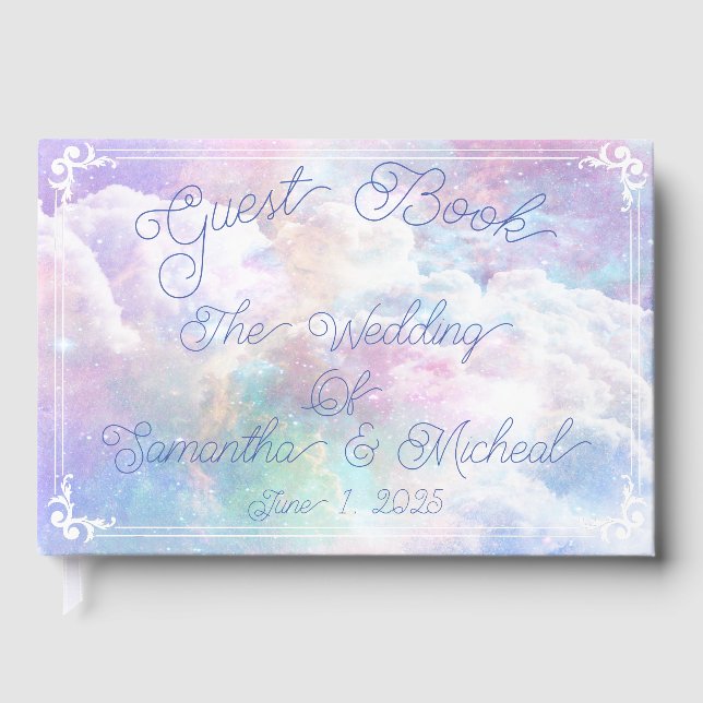 Dreamy Clouds and Stars Wedding Guest Book (Front)