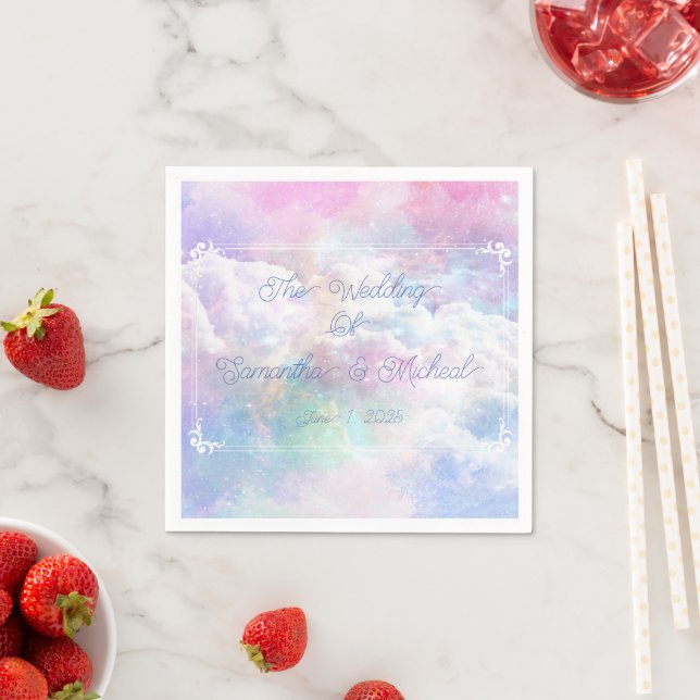 Dreamy Clouds and Stars Wedding Napkin (Insitu)