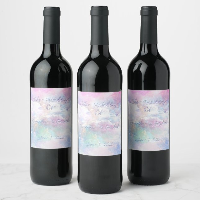 Dreamy Clouds and Stars Wedding Wine Label (Bottles)