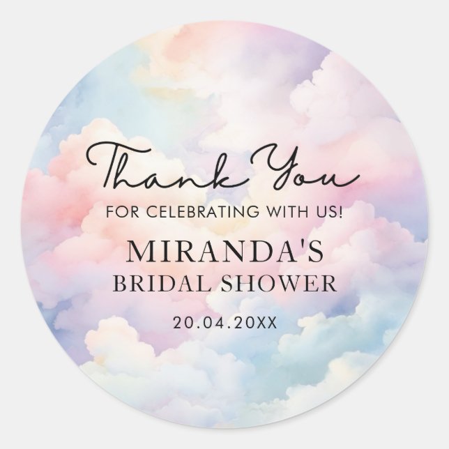 Dreamy Clouds Bridal Shower Thank You Classic Round Sticker (Front)