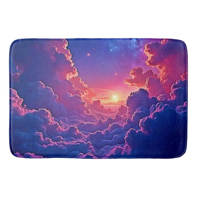 Dreamy Clouds: Celestial Sunset Magic Art Bath Mat (Front)