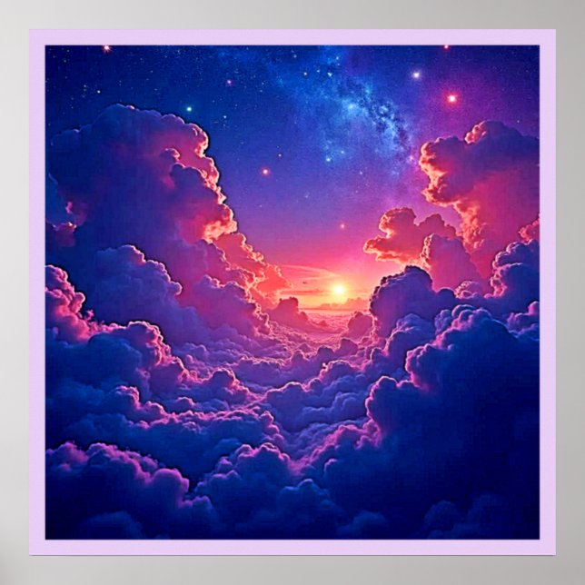 Dreamy Clouds: Celestial Sunset Magic Art Poster (Front)
