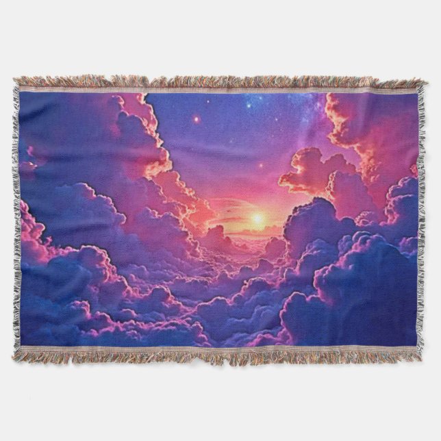 Dreamy Clouds: Celestial Sunset Magic Art Throw Blanket (Front)