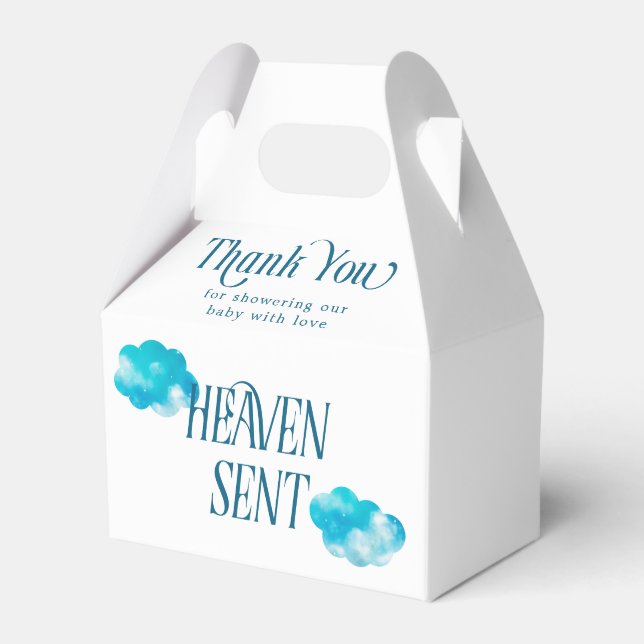 Dreamy Clouds Heaven Sent Boy Baby Shower Favour Box (Front Side)