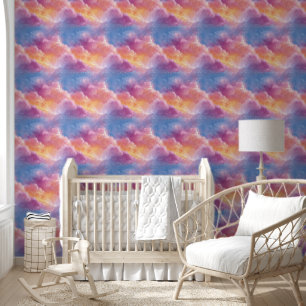 Dreamy Clouds Vibrant Pink Blue Sky Nursery Wallpaper