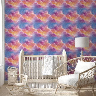 Dreamy Clouds Vibrant Pink Blue Sky Nursery Wallpaper