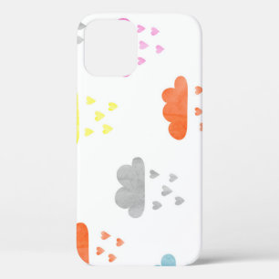 Dreamy Clouds: Watercolor Heart Rain iPhone 12 Case