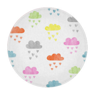 Dreamy Clouds: Watercolor Heart Rain Cutting Board