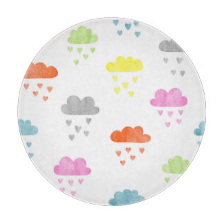 Dreamy Clouds: Watercolor Heart Rain Cutting Board