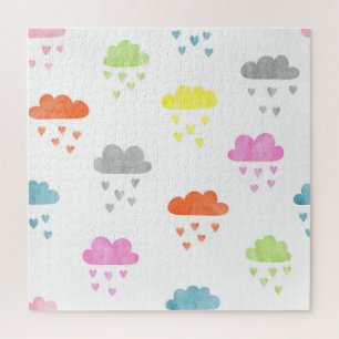 Dreamy Clouds: Watercolor Heart Rain Jigsaw Puzzle