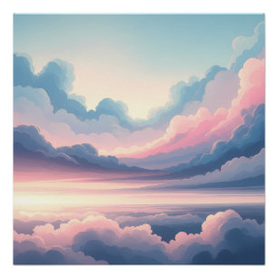 Dreamy Cloudscape Horizon   Soft Pink and Blue Sky Poster