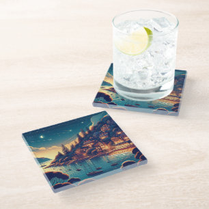 Dreamy Coastal Night Glass Coaster