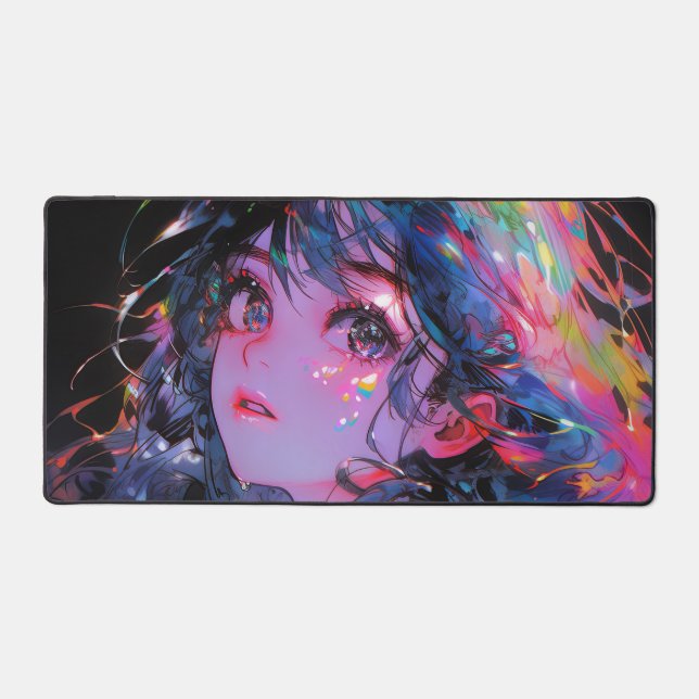 Dreamy Colour Splash Anime Girl Desk Mat (Front)