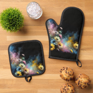 Dreamy Colourful Daisies Oven Mitt & Pot Holder Set