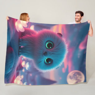 Dreamy Cosmic Kitten Magical Fantasy Nightscape Fleece Blanket