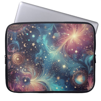 Dreamy cosmic pattern with galaxies and stars laptop sleeve