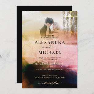 Dreamy Cream Black Abstract Photo Overlay Wedding Invitation