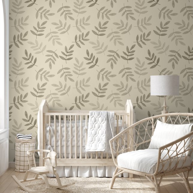 Dreamy Creamy Botanical Leaf Pattern Wallpaper (Kids)