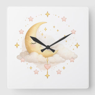 Dreamy Crescent Moon & Clouds Pastel Wall Clock