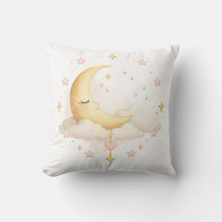 Dreamy Crescent Moon & Clouds Throw Pillow | Cosy