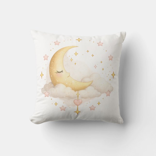 Dreamy Crescent Moon & Clouds Throw Pillow | Cosy  (Front)