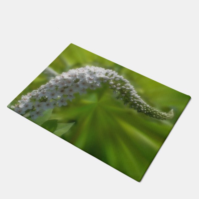 Dreamy Curling White Flower  Doormat (Angled)