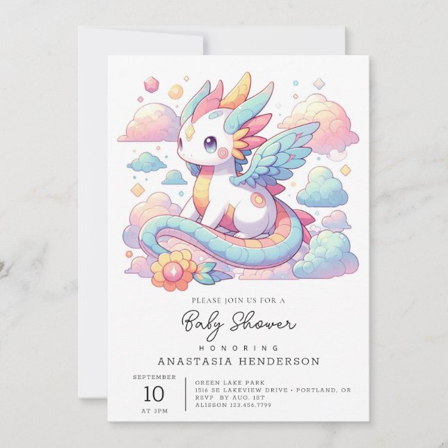 Dreamy Cute Dragon Baby Shower Invitation (Front)