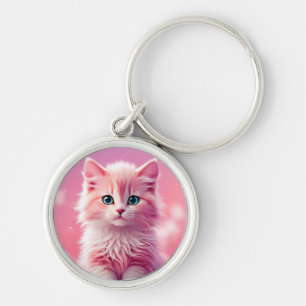 Dreamy Cute Fluffy Pink Kitty Cat Key Ring