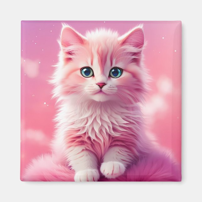 Dreamy Cute Fluffy Pink Kitty Cat Magnet (Front)