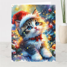 Dreamy Cute Kitten Christmas Watercolor