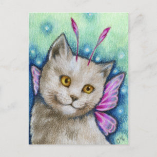 Dreamy - Cute Russian Blue Cat Fairy Art Postcard