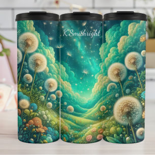 Dreamy Dandelion Meadow Cosmic Night Thermal Tumbler