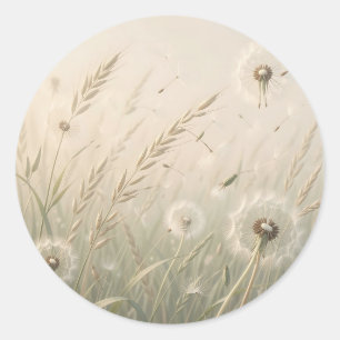 Dreamy Dandelion Seeds Blowing Wind Soft Neutral Classic Round Sticker