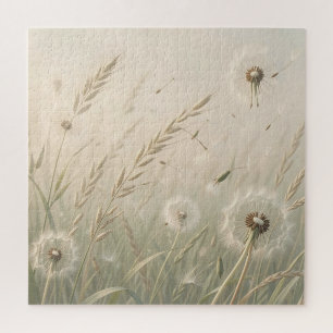Dreamy Dandelion Seeds Blowing Wind Soft Neutral  Jigsaw Puzzle
