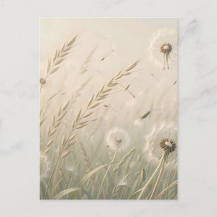 Dreamy Dandelion Seeds Blowing Wind Soft Neutral  Postcard