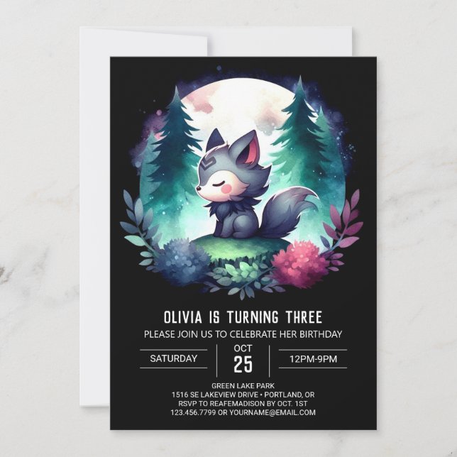 Dreamy Digital Wolf Birthday Invitation (Front)